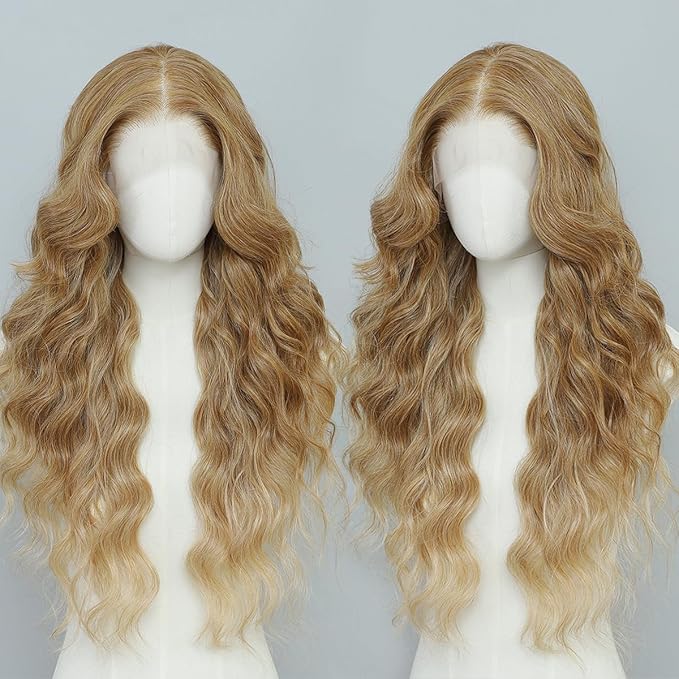 Ombre Blonde Synthetic Lace Front Wigs Pre Plucked 26 Inch Long Wavy 100% Futura Premium 13x4 HD Lace Wigs For Black Women Ready to Wear Beginner Friendly Daily Party Use