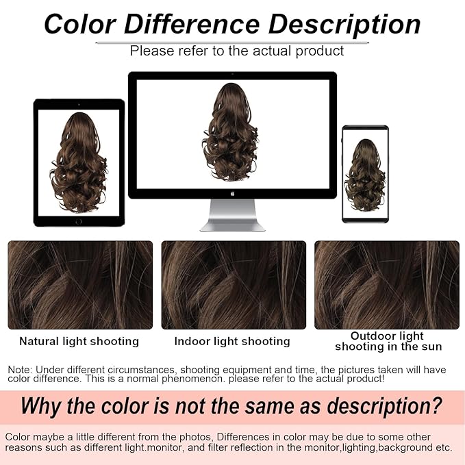 Ponytail Extension, Clip on Ponytails for Women, 12" Claw Clip in Short Curly Wavy Pony Hair Extension for Women - Brown