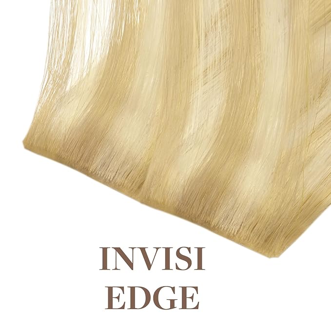 GOO GOO Invisi Edge Tape in Hair Extensions Human Hair, 18AT60A Pearl Ash Blonde Highlights 20pcs 24inch 50g, Virgin Remy Hair, Seamless Injected Tape, Natural Look