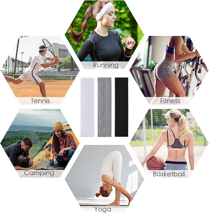 Workout Headbands for Women Hair 9 Pcs Non Slip Cotton Like Head Bands for Girls 2.5 inch Wide Soft Elastic Cloth Athletic Sweat Hair Women Bands