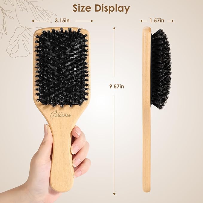 Bsisme Hair Brush, Boar Bristle Hair Brushes for Women Men Kid, Natural Bristles Paddle Brush for Thin Fine Hair, Restore Shine and Texture, Enhance Hair Shine and Health