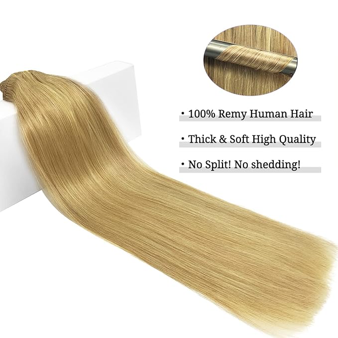 DOORES Clip in Hair Extensions - Dirty Blonde, 22 Inch, 7pcs 120g - Real Human Hair for Women, Thick Silky Straight Natural Extensions