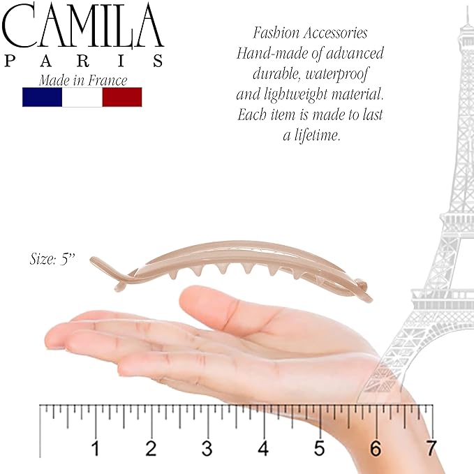 Camila Paris CP3458 French Hair Barrette Clip, Flexible Ponytail Holder No Metal Parts, Strong Hold Grip Hair Clips for Women, No Slip and Durable Styling Girls Hair Accessories, Made in France
