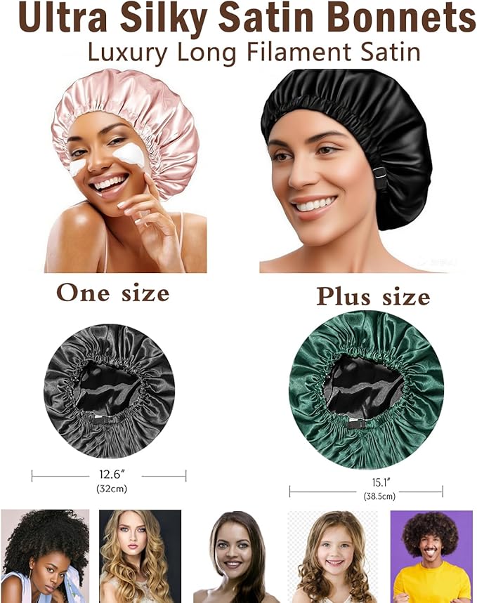 2Pcs Hair Bonnets For Sleeping Satin Bonnet Silk Bonnets For Women Silky Night Caps Womens Curly Hair Sleep Cap