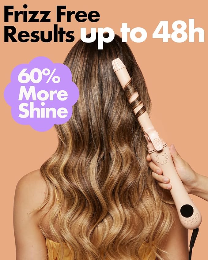 Rotating Curling Iron 1 inch 2025 New Version - Automatic Hair Curler - Self Spinning Curling Wand for Medium to Long Hair Length (Peach)