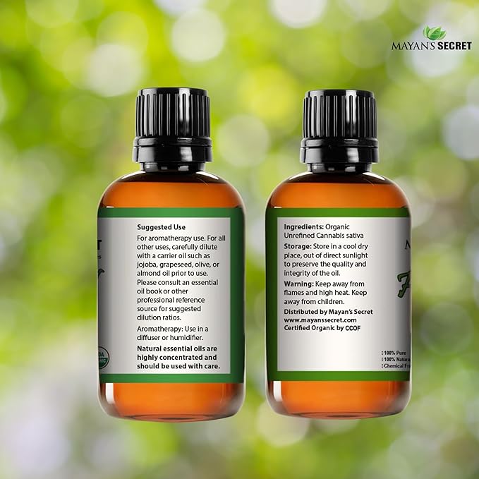 Mayan’s Secret 4fl oz Hemp Seed Oil Organic USDA Certified Glass Bottle with Drpper for Skin Care Hair Care Body Massage