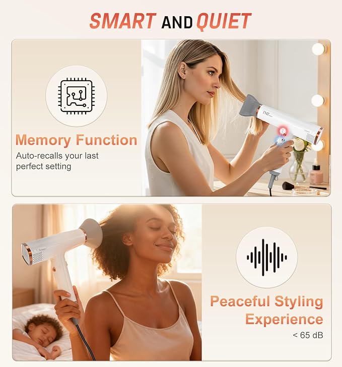 FMZ Professional Ionic Hair Blow Dryer with Diffuser, 1875W High Speed 110000RPM BLDC Motor for Fast Dryring, Portable Mini Lightweight and Quiet, Curly Hair Dryer for Women Men Home Salon Travel Gift