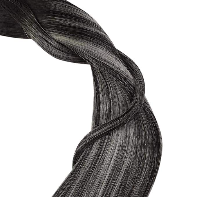 YoungSee Tape in Human Hair Extensions Ombre Black to Silver Invisible Tape ins Hair Extensions Human Hair Black to Silver Real Hair Extension Tape-in for Short Hair 12 Inch 30g 20pcs