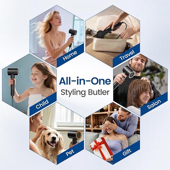 Hair Dryer with 110000 RPM High Speed 1400w Motor for 1-5min Fast Dry, 3 Heat/Cool Wind Level & 49db Low Noise,1.5 Billion Plasma & Travel Blow Dryer