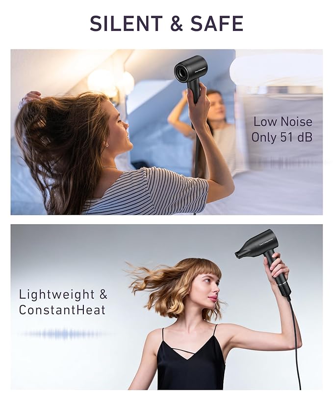 Cosy Companions Hair Dryer, 150000 RPM High-Speed Brushless Motor Negative Ionic Blow Dryer for Fast Drying, Low Noise Thermo-Control Hair-Dryer-with-Diffuser and Nozzle