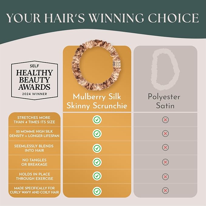 Authentic Mulberry Silk Skinny Hair Match Scrunchies for Women, Anti Breakage Hair Ties for Curly Thick & Thin Hair, 100% Silk for Buns, Sleep & Ponytail, Platinum/Warm Blonde (4 Pack)