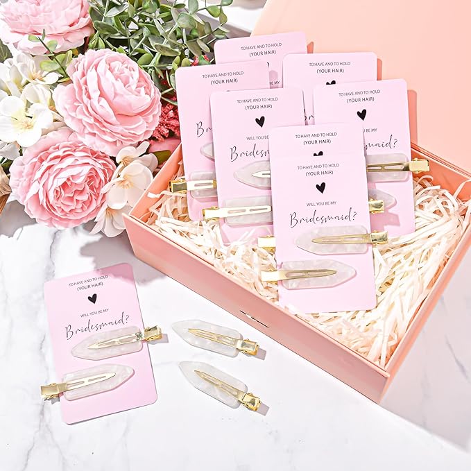 20PCS Bridesmaid Hair Clips - No Bend, Creaseless White Hair Clips for Bride, Women & Girls (20Pcs/10Cards)