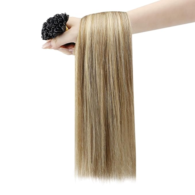 YoungSee U Tip Hair Extensions Human Hair Balayage Utip Hair Extensions Dark Brown Ombre Brown with Blonde Hot Ktip Fusion Hair Extension U Tip Human Hair Extension for Short Hair 14In 50s/50g