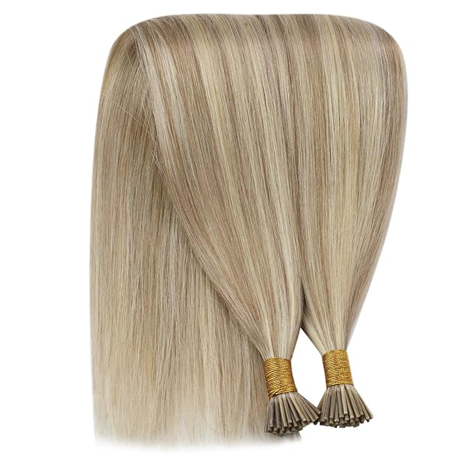 YoungSee Itip Hair Extension Real Human Hair Blonde I Tip Hair Extensions Golden Blonde Highlight I-Tip Hair Extension 24 Inch Hair Extension Keratin for Long Hair 50g 50s