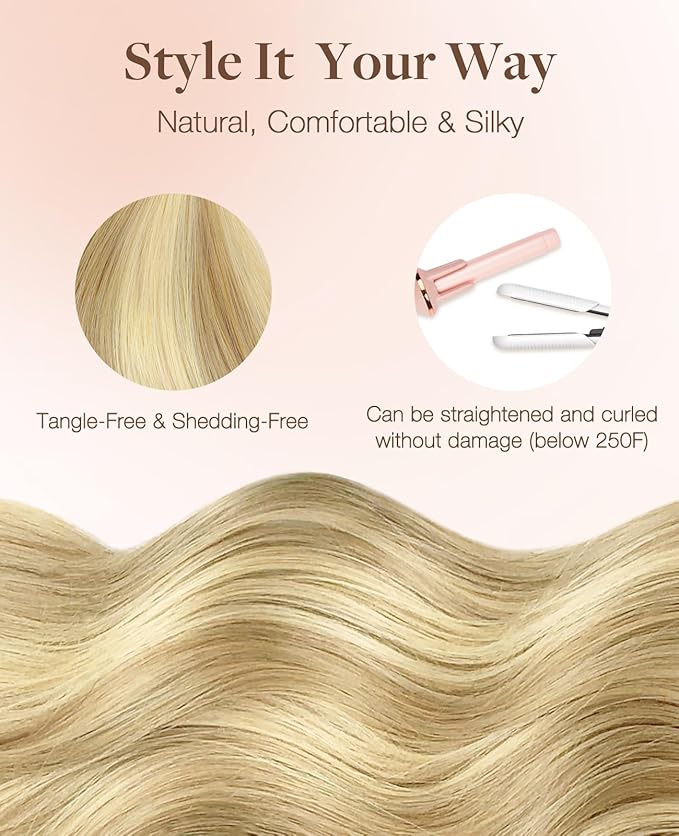 GOO GOO Invisi Edge Tape in Hair Extensions Human Hair, 16/22 Light Blonde Highlighted Golden Blonde, 6pcs 10inch 15g, Virgin Remy Hair, Seamless Injected Tape, Natural Look