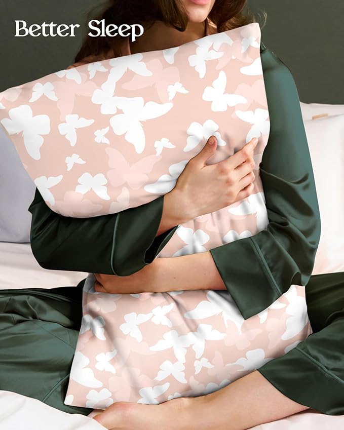 2 Pack Mulberry Silk Pillowcase for Hair and Skin - Standard Size 20 x 26 Inches with Hidden Zipper PK Butterfly 19 Momme Soft Sleeping Silk Pillow Case for Women, Moms