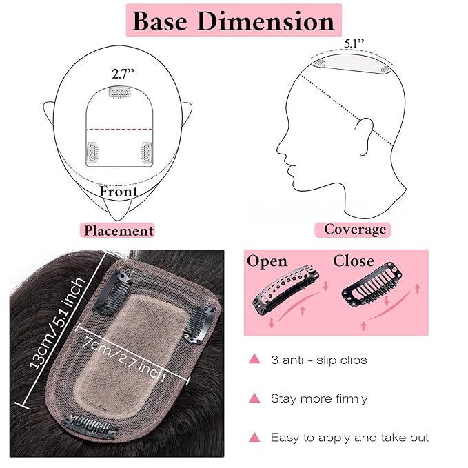 SEGO 100% Real Human Hair Toppers, with Air Bangs, Silk Base 150% Density, Clip in Topper, 2.7肺5.1・ HairPieces for Women, with Thinning/Hair Loss Cover Gray