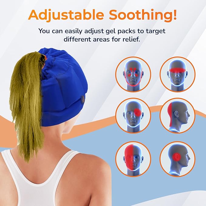 Soothie Migraine Relief Cap – Ice Headache Hat for Migraine & Sinus Relief, Cooling Gel Hot & Cold Therapy Mask, Soft Sleep-Friendly Design for Stress & Hangover Relief