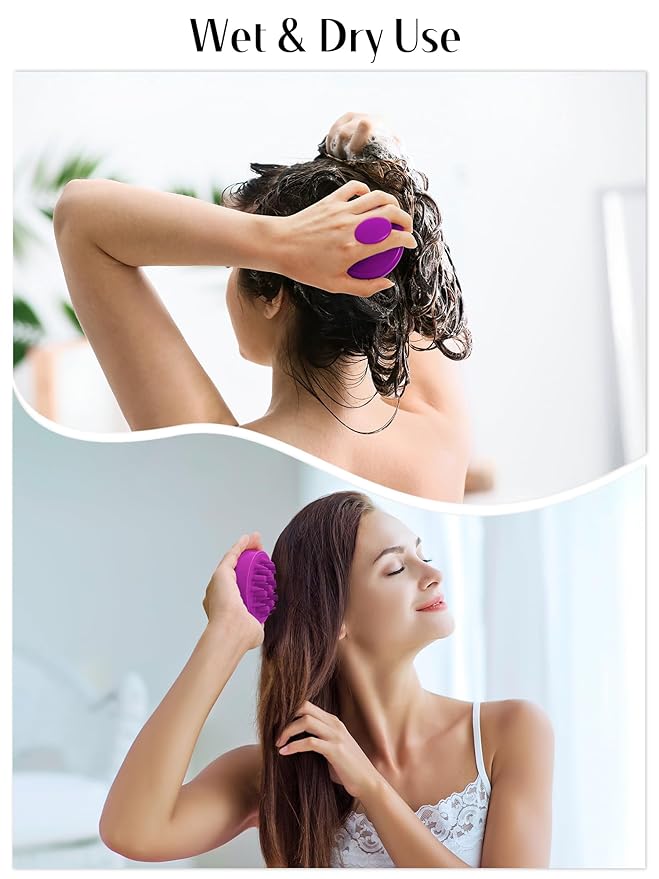 HEETA Hair Scalp Massager for Hair Growth, Shampoo Brush, Scalp Scrubber Exfoliator with Soft Silicone Bristles for Dandruff Removal to Relieve Stress, Wet Dry Use, Purple