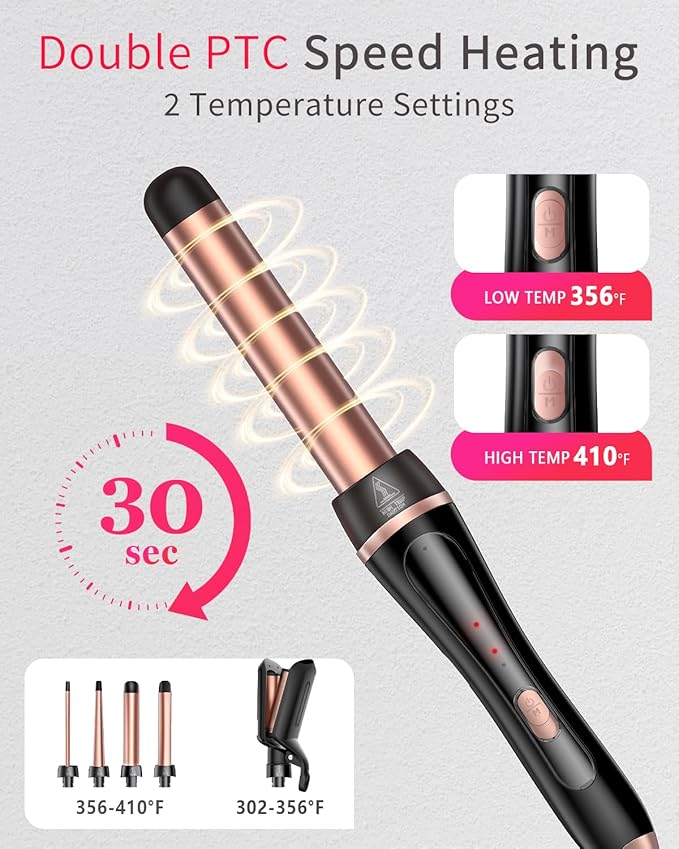 5 in 1 Curling Iron, Curling Wand Set Versatile Hair Crimper Waver 4 Interchangeable Ceramic Barrels(0.35"-1.25'') Fast Heating Dual Voltage Christmas Birthday Gifts for Women All Hair Types Travel