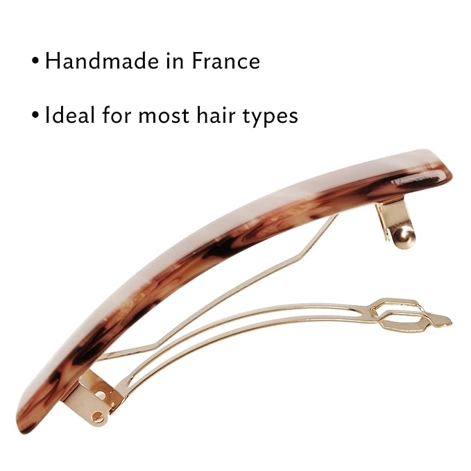 Warm Beige Hair Barrette for Thin Hair, Classic Rectangle French Barrette for Women, Lightweight and Comfortable, Strong Hold, Caramel Horn | France Luxe