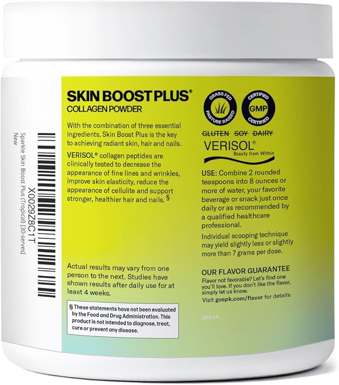Sparkle Wellness VERISOL Bioactive Hydrolyzed Collagen Peptides | Collagen Powder Supplement with Vitamin C & Hyaluronic Acid for Hair, Skin, and Nail Health | Skin Boost Plus (Tropical) [30-Serves]