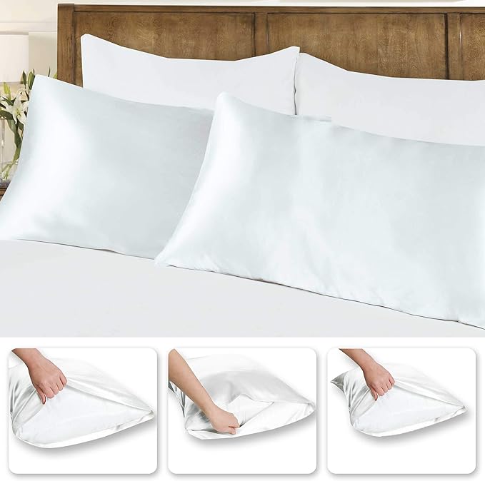 Tyfitb Satin Pillowcase Set for Hair & Skin Care – Cooling, Hypoallergenic, Anti-Frizz, Wrinkle-Free – Soft, Luxurious Pillowcases with Envelope Closure – 2-Pack, Queen Size 20x30, Gift-Ready