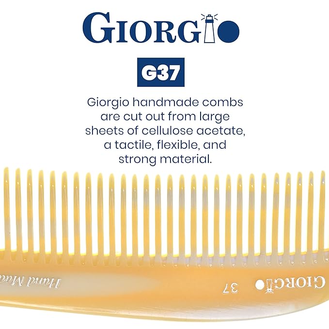 Giorgio G37 Large Coarse Detangling Comb, Wide Teeth for Long Thick Curly Wavy Hair. For Wet and Dry Hair Handmade Rake Comb Saw-Cut and Hand Polished Imitation Horn