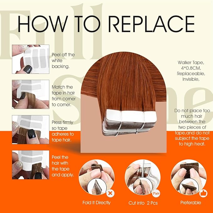 Full Shine Tape in Hair Extensions Human Hair Remy Tape ins Human Hair Extensions Color 550 Copper Invisible Skin Weft Long Silky Straight Extension 20Inch 50Gram 20Pcs Add Volume
