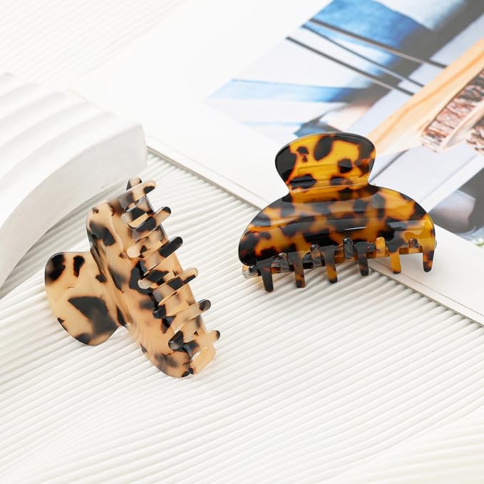 2Pcs Small Medium Hair Claw Clips for Women Tortoise Shell Claw Hair Clips for Thin Fine Medium Thick Hair
