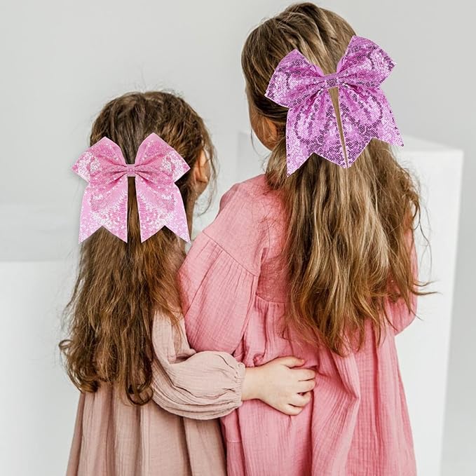 Large Big 7 Inch Glitter Bow Clip Sequin Bling Party Hair Accessories for Women Teens Girls Kids 3 Pcs (HotPink, Light Purple, Pink)