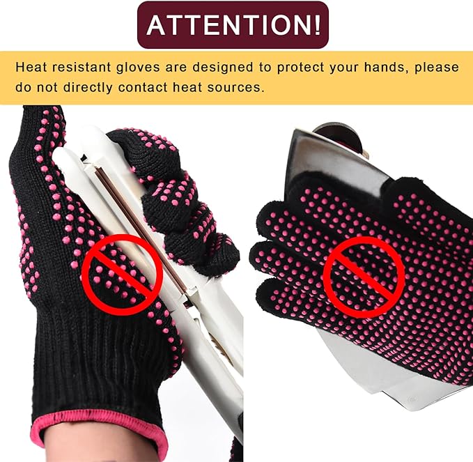 YANTAISIYU ‌2-Pack Heat-Resistant Gloves with Silicone Bumps Heat Blocking Gloves for Curling Hair Styling