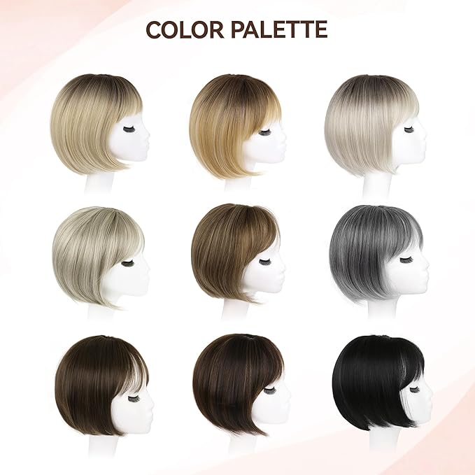 LEEONS Hair Toppers for Women with Bangs Short Bob Synthetic Pieces for Thinning Hair Side Part (Dark Blonde with Dark Root)