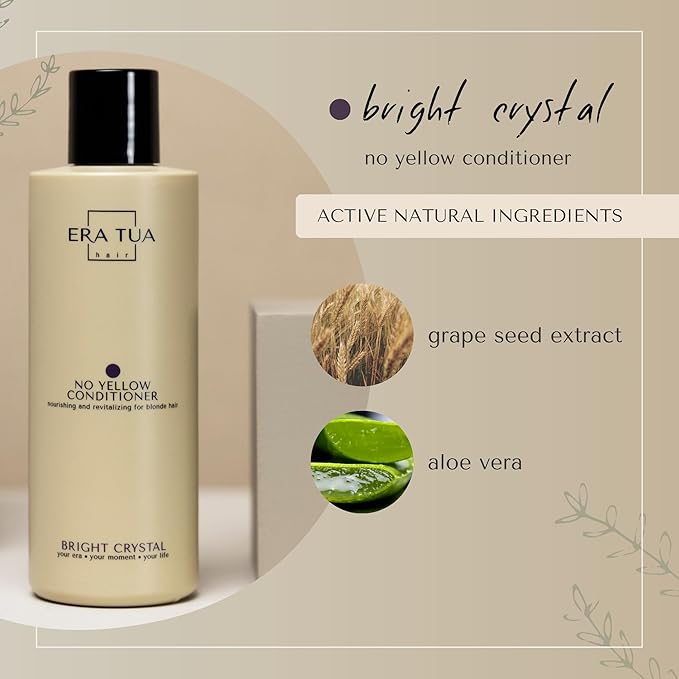 No Yellow Toning Conditioner for Blonde Hair, Silver, Bright Crystal and Purple | Brass Moisturizing Formula | Dutch Made | Green Tea, Jasmine & Rose Scent | 200 ml