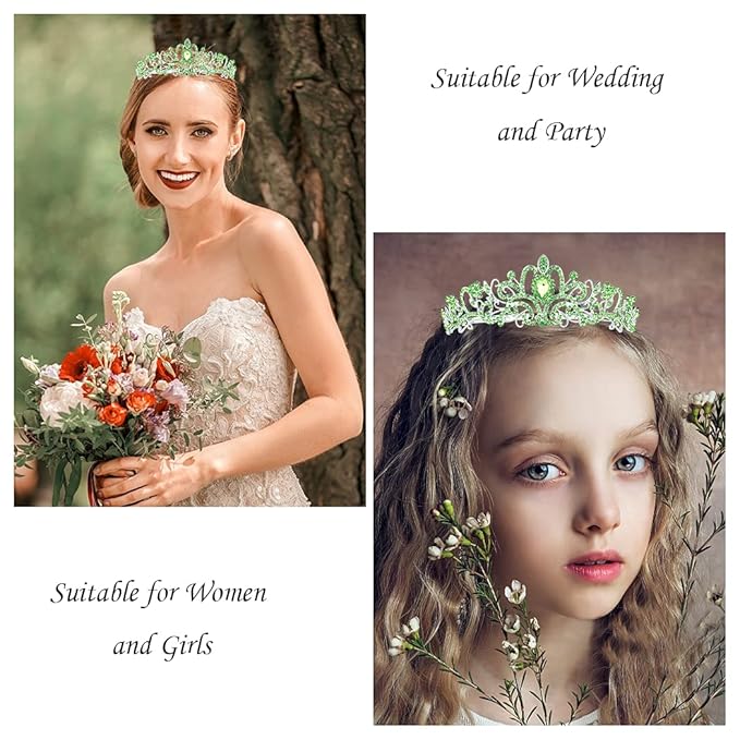 Didder Silver Tiaras and Crowns for Women - Elegant Green Crystal Princess Crowns for Girls - Bridal, Wedding, Prom, Birthday Party