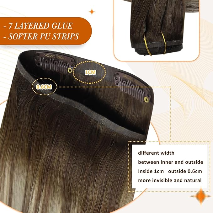 Full Shine Seamless Clip in Hair Extensions Brown Ombre Light Brown Mix Light Blonde Straight Natural Human Hair Extension for Women 20 Inch 8 PCS 120 G