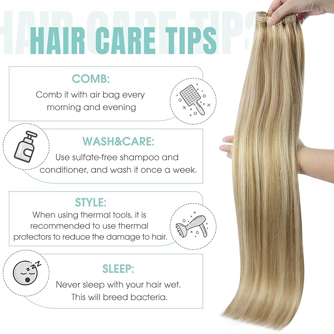 YoungSee Blonde Clip in Hair Extensions Honey Blonde Highlights Human Hair Clip in Extensions Strawberry Blond Clips in Human Hair Extensions for Woman 12inch 85g
