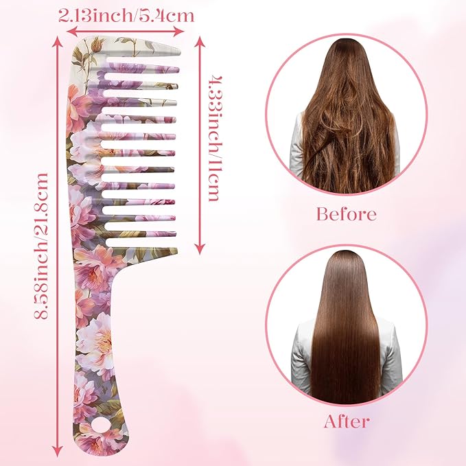 Wide Tooth Comb,Effortless Tangle Removal for Curly, Wet, Long Hair Wet,Cute Aesthetic Design for Women Men and Girls (Purple-01)