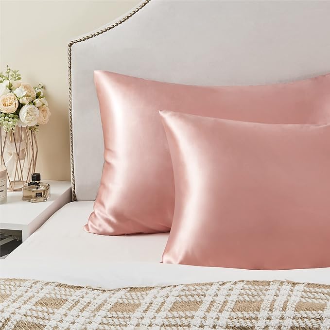 BEDELITE Satin Pillowcase with Zipper, Rose Pink King Size Pillow Cases Set of 2, Super Soft and Cooling Similar to Silk Pillow Cases, Gift for Women Men(20x40 Inches)