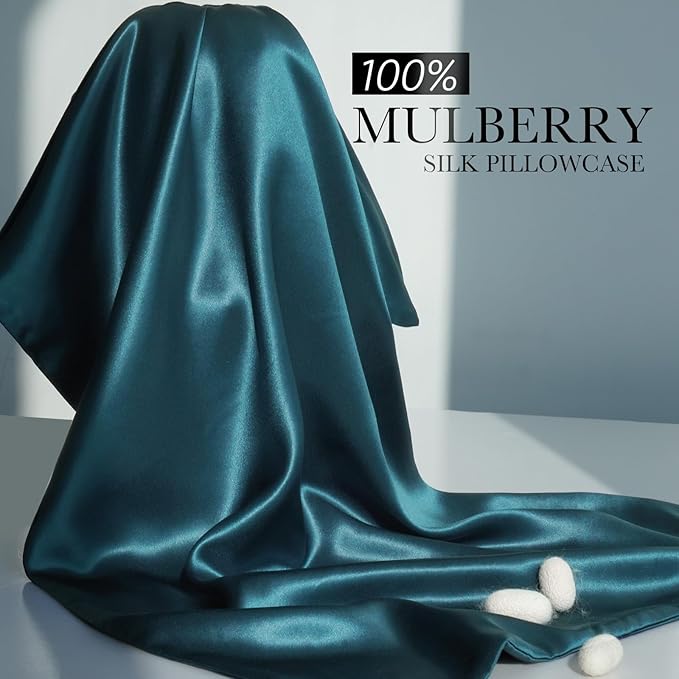 100% Mulberry Silk Pillowcase for Hair and Skin, 22 Momme Pure Natural Silk Pillow Case Both Sided with Zipper, Pillow Cover for Women Mom Men (Fog Blue, Standard 20''×26'', 1 Pack)