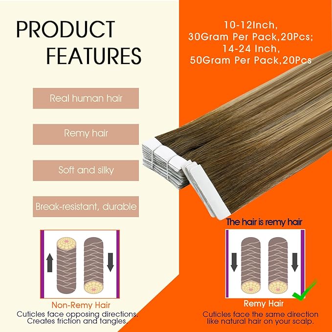 Full Shine Injected Tape in Hair Extensions Human Hair Color 4/24/4 Balayage Remy Tape Extensions Long Straight Skin Weft Seamless Extension 22Inch 50G 20Pcs Add Length Soft Natural