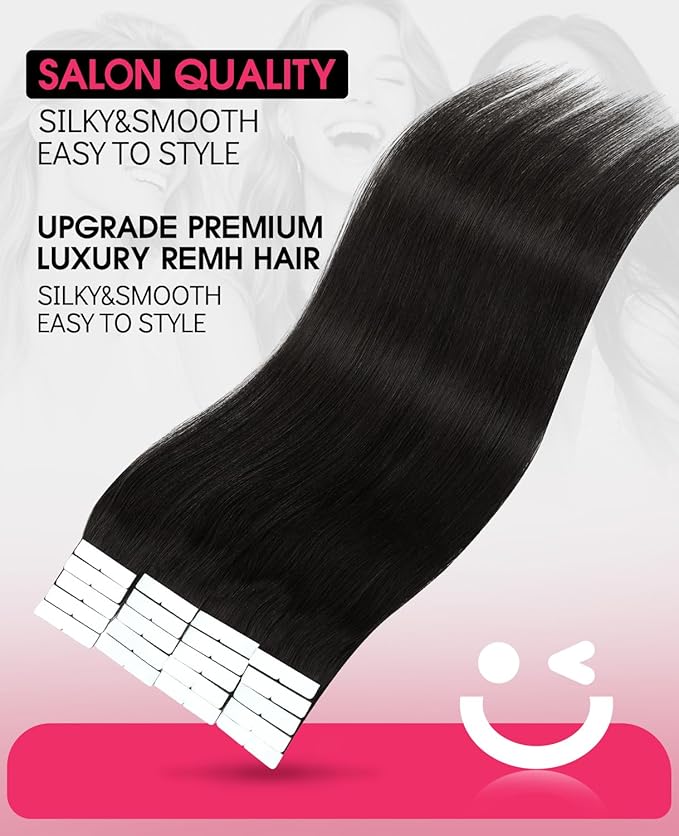 Youngsmile Injection Tape in Hair Extensions Human Hair, #1B Natural Black Invisible Tape in Injected Hair Extensions, 20pcs 35g, 16 Inch Injected Tape Ins Straight Extensiones De Cabello (#1B,16'')