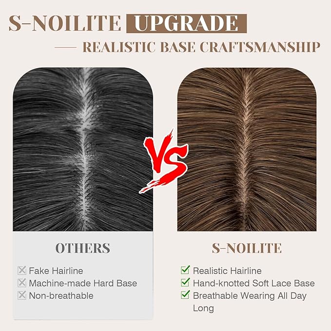 S-noilite Hair Toppers for Women Real Human Hair 3D 360° Cover Clip in 100% Real Human Hair Toppers 3″*4″ Clip in Silk Base 8 inch Natural Brown