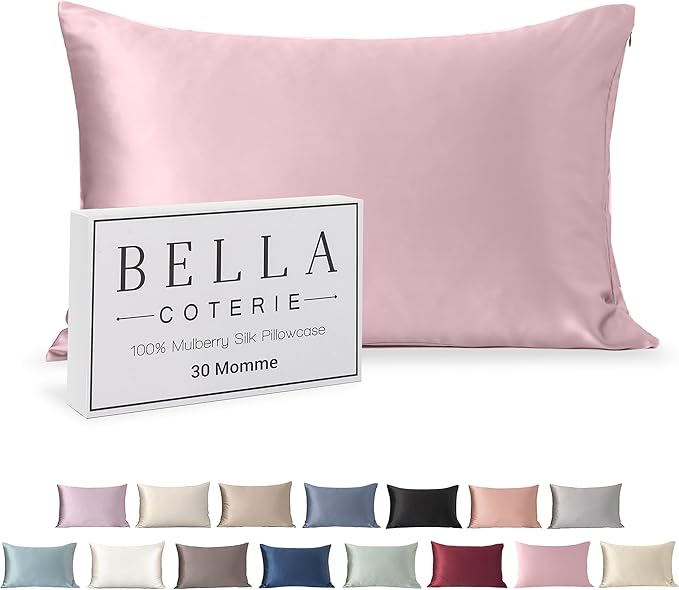 Bella Coterie Luxury Silk Pillowcase for Hair and Skin | 30 Momme | 100% Pure 6A Mulberry Silk | Super Soft | Perfectly Plush [Queen, Pink Peony]