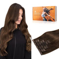 DOORES Clip in Hair Extensions, Chocolate Brown 130g 9pcs 14 Inch Virgin Human Hair Clip in Extensions, Invisible Edge Clip in Hair Extensions, Real Hair Extensions Clip in Human Hair