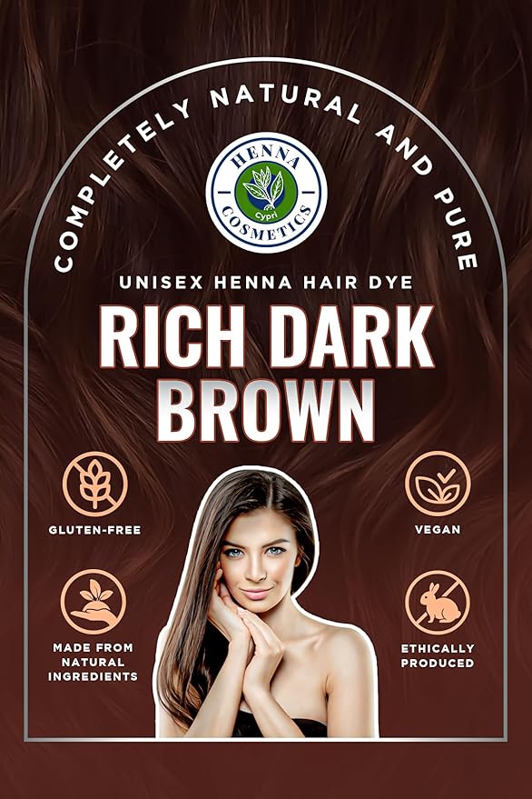 Natural Henna Hair Color Dye, 100% Pure Henna Powder for Hair Growth Organic (Dark Brown, 100 Gr + Free 50 Gr.)