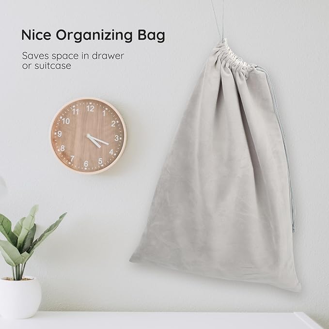 Segbeauty Velvet Satin Bags with Drawstring, 3pcs Gray Travel Organizer Bag for Diffuser Hair Dryer 15.7x11.8in, 40x30cm Drawstring Velvet Bag for Hair Tools, Travel Storage Bags with Satin Liner