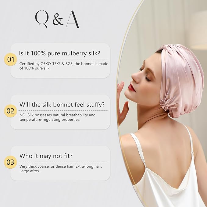 ZIMASILK 22 Momme 100% Mulberry Silk Bonnet for Sleeping & Women Hair Care, Highest Grade 6A Silk Hair wrap for Sleeping with Premium Elastic Stay On Head (1Pc, Pink)