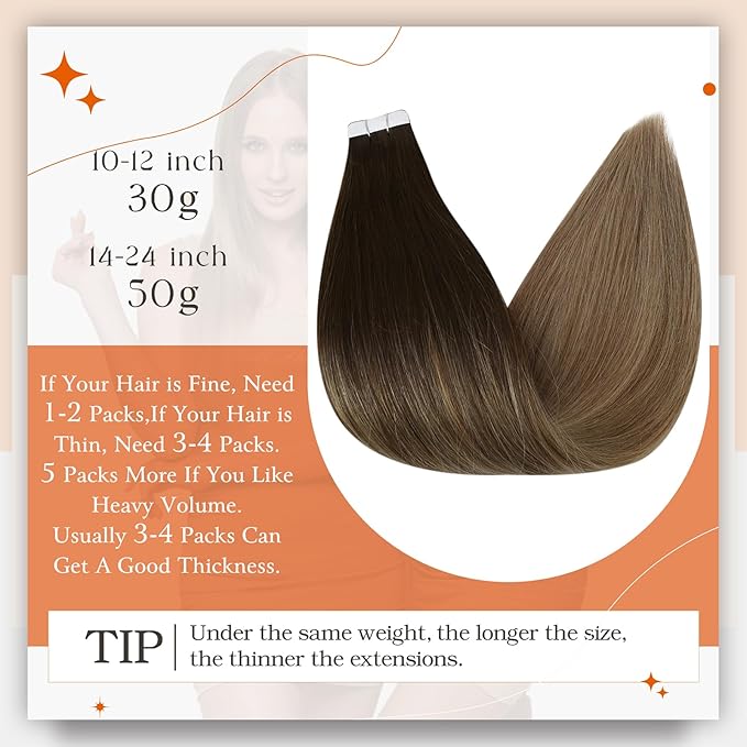 Full Shine Brown And Blonde Tape in Hair Extensions Balayage Color 2/6/18 Natural Tape Extensions Double Sided Hair Extensions Tape Hair Seamless Straight Real Hair Extension 14Inch 20pcs 50G