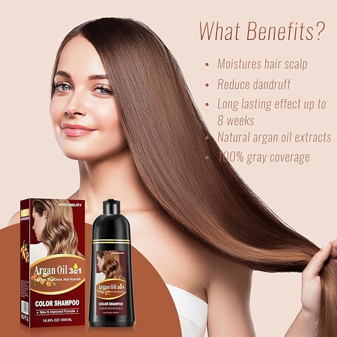 Black Hair Dye, Hair Dye Shampoo, Argan Oil Hair Dye for Men & Women, 3 in 1 Hair Dye Shampoo, Easy to Use, Shampoo Para Canas for Gray Hair Coverage 16.9 FlOz (Black)